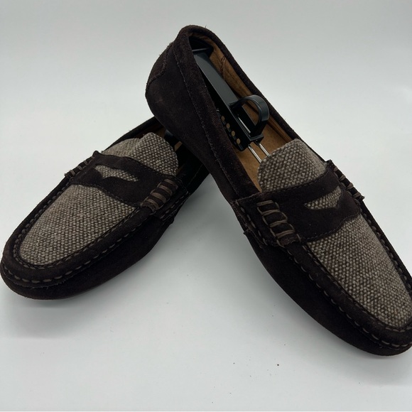Polo Ralph Lauren Brown Tan Wes II Suede-Tweed Slip On Driver Men's Size 10D - Picture 3 of 10